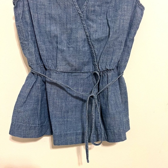 2/$30 J. Crew - Chambray Flutter Sleeve Faux Wrap Blouse Top - Picture 6 of 10